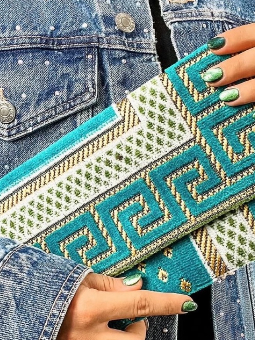 Iosifina Meander Turquoise & Green Fold-Over Clutch